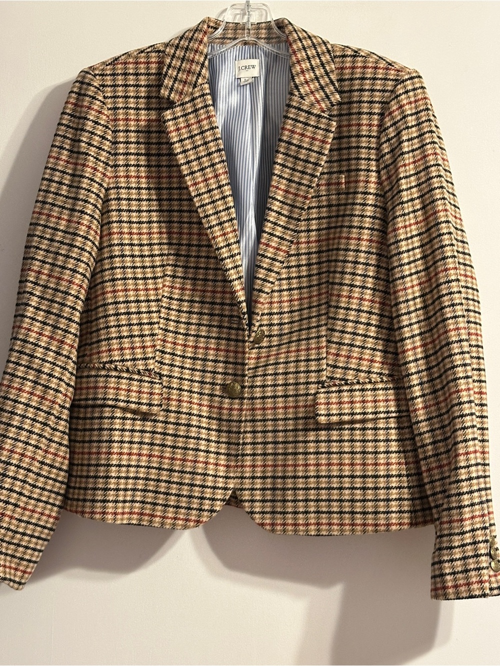 J. Crew Factory Women's Tan Plaid Wool Blend Blazer